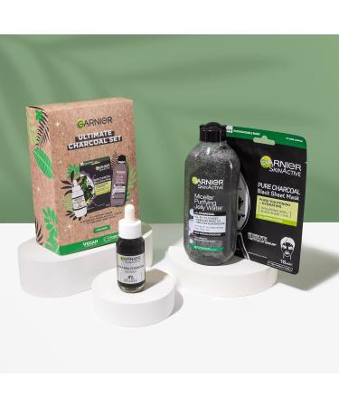 Garnier's Ultimate Charcoal Gift Set for Face with Serum Face Mask and Micellar Purifying Jelly Water to Reduce Imperfections Approved by Cruelty Free International Vegan - Buy Online on GoSupps.com