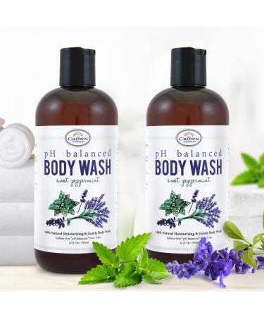 All Natural Body Wash for Women & Men with Sensitive Skin 2PK   Best pH Balance Shower Gel Liquid for All Skin   Moisturizing Sulfate Free Body Soap Gel Liquid   Chemical Free Cleanser Sweet Peppermint 2PK