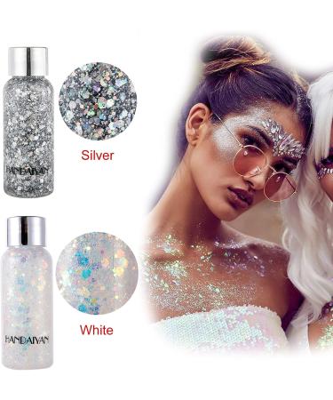 Sparkling White Body Glitter Gel for Face, Eyes, Hair - Long Lasting Mermaid Scales Makeup for Festival, Party, Halloween - Women, Kids - Buy Online on GoSupps.com