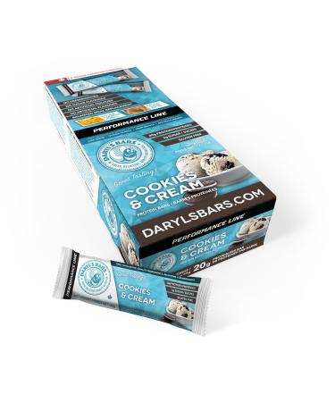 Daryl's Bars - Cookies & Cream PERFORMANCE Protein Bars - 20g Protein 3g Sugar Gluten Free (Box of 12 Bars)
