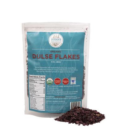 Oceans Balance Organic Dulse Flakes - Maine Coast Seaweed - Atlantic Ocean Sea Vegetables, Perfect for Keto Diet, Paleo Diet, Vegetarian Lifestyle or Vegan Diet - Gluten Free - 3oz Bag Flakes 3 Ounce (Pack of 1)