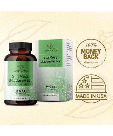 HERBAMAMA Sea Moss Capsules - Organic Irish Sea Moss Bladderwrack Supplement - 100 Vegetarian Capsules for Immunity, Thyroid, Digestive Health & Joint Support - Non-GMO Superfood (1 Pack) - Buy Online on GoSupps.com