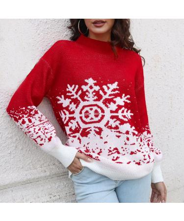 Shop Women's Oversized Reindeer Pattern Christmas Sweater - Cozy Round Neckline & Roll Collar - Ugly Christmas Sweater for Holiday Cheer - Buy Online on GoSupps.com