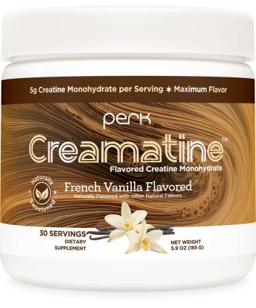 Perk Creamatine (French Vanilla) 30 Servings - Flavored Creatine Monohydrate 5g of Creatine per Serving Naturally Sweetened Zero Sugar Gluten-Free Soy-Free
