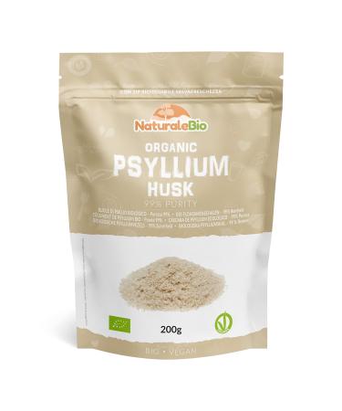 Organic Psyllium Husk - 99% Purity - 200g. Pure & Natural Psyllium Seed Husks Produced in India. High in Fibre to be Mixed with Water Beverages & Juices Vegetarian & Vegan. NaturaleBio 200 g (Pack of 1)