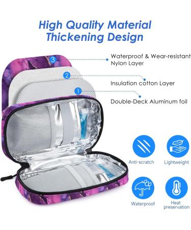 Youshares Insulin Cooling Bag - Large Capacity Diabetes Bag with 2 Cooling Packs | Marble Violet - 21x11.5x6cm | Keep Medications Safe & Cold - Buy Online on GoSupps.com