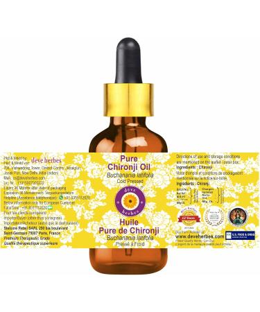 Deve Herbes Pure Chironji Oil (Buchanania latifolia) - Cold Pressed 10ml with Glass Dropper | Best Quality Organic Oil for Skin & Hair - Buy Online on GoSupps.com