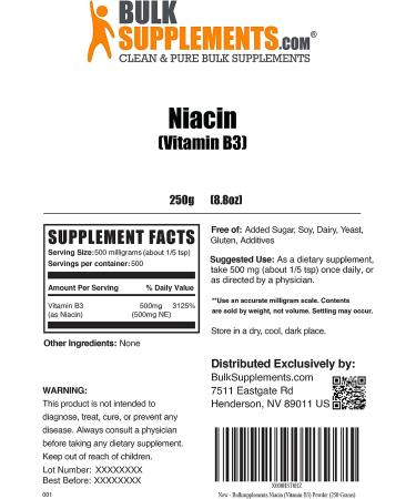 Niacin Powder 500mg - Vitamin B3 Supplement with Flushing - Nicotinic Acid for Niacin Flush - B3 Vitamins - 8.8 oz Pack - Buy Online on GoSupps.com