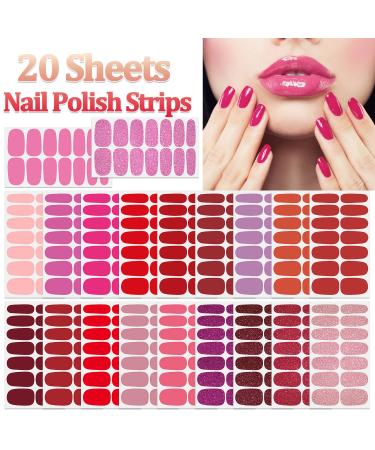 SILPECWEE 20 Red Glitter Solid Nail Wraps for Women - Self Adhesive Nail Polish Stickers with Nail File - Nail Art Decals for Fingernails - Buy Online on GoSupps.com