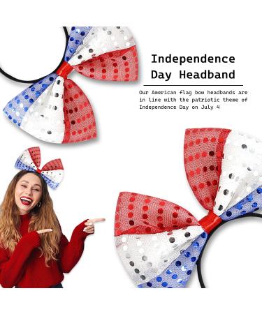 4th of July Sequin Headband Bow - Patriotic Hair Hoop for Independence Day Parade Party - Red White Blue Hair Accessory - Buy Online on GoSupps.com