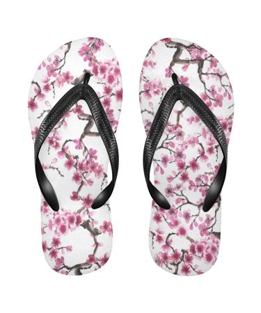 Mnsruu Watercolor Flowers Cherry Blossom Branch Flip Flops for Home Hotel Spa Bedroom Travel L