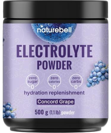 NatureBell Electrolytes Powder No Sugar 500g (76 Servings) | Keto Fast Hydration Powder Carnivore-Friendly Electrolyte 1,000mg High Potassium Minerals & Coconut Water Concord Grape Flavor