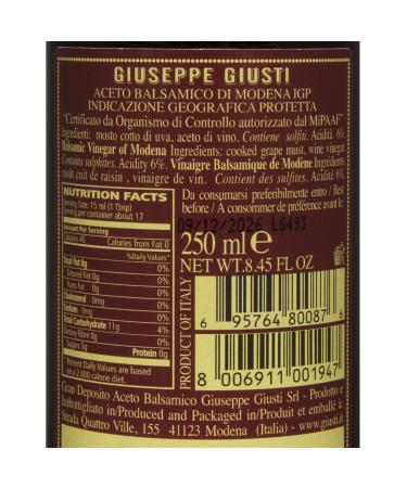 Giuseppe Giusti Riccardo Balsamic Vinegar 12 Years Aged IGP Certified - 8.45 fl. oz (250ml) - Product of Italy - Buy Online on GoSupps.com