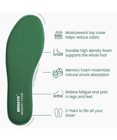 2 Pair Memory Foam Insoles - Comfortable Replacement Insoles for Shock Absorption & Foot Relief | Men US 8 / Women US 10 - Buy Online on GoSupps.com