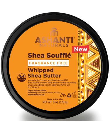 Ashanti Naturals Whipped Shea Butter | Unrefined Shea Butter from Ghana, Coconut and Almond Oil (Fragrance Free Souffle, 8 oz)