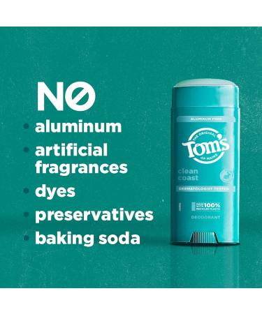 Tom s of Maine Clean Coast Aluminum Free Natural Deodorant For Women & Men | Goes on Clear | Odor & Wetness Protection | Naturally Derived and Moisture-Locking Ingredients | 3.25 oz Clean Coast 3.25 Ounce (Pack of 1) - Buy Online on GoSupps.com