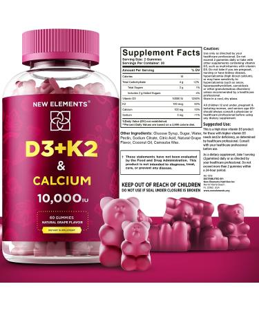 Vitamin D3 K2 Gummies 10000 IU with Calcium 100mg - Vegan Vitamin D Supplement for Men & Women - Non-GMO - Buy Online on GoSupps.com