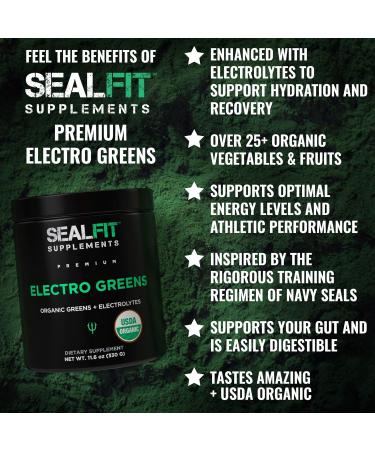 SEALFIT ElectroGreens - Organic Superfood & Electrolytes Powder | 25+ Superfoods for Energy & Hydration | Navy Seal Inspired - Buy Online on GoSupps.com