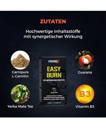 PowGen Easy Burn Delicious Mango Drink with L-Carnitine Yerba Mate Guarana & Vitamin B3 | 30 Sachets + Free E-Book | Buy Internationally! - Buy Online on GoSupps.com
