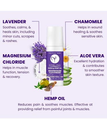 STIRLING Lavender Roll On Lotion - 1500mg Pure Hemp & Dead Sea Magnesium for Relaxation - Organic Paraben-Free USA Made - Buy Online on GoSupps.com