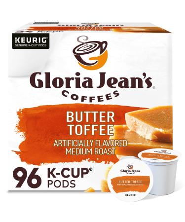 Gloria Jean's Coffees Butter Toffee, Single-Serve Keurig K-Cup Pods, Flavored Medium Roast Coffee, 96 Count, 24 Count (Pack of 4) Butter Toffee 24 Count (Pack of 4)
