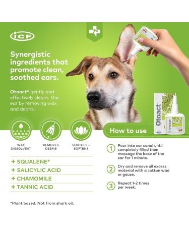 ICF Otoact Cat and Dog Ear Cleaner 100ml - Stop Wax Build Up, Odour & Scratching - Buy Online on GoSupps.com