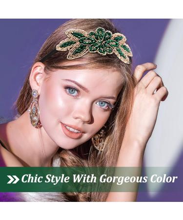 Lurrose Rhinestone Flapper Headband Beads Flower Hair Hoop Vintage Headband for Wedding Tea Party (Green) - Buy Online on GoSupps.com