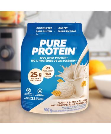 Pure Protein Whey Protein Powder - High Protein (25 g/scoop) Low Sugar (2 g/scoop) Gluten Free - Fast-Acting Formula Vanilla 907g (Packaging May Vary) Vanilla 907.0 g (Pack of 1) - Buy Online on GoSupps.com