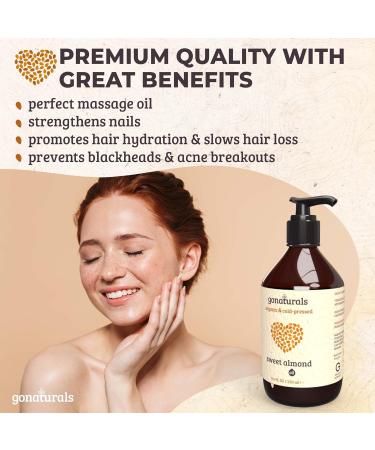 Gonatural Organic Almond Oil - 100% Pure Cold-Pressed Vegan - 250ml for Face Body Hair Beard Nails - Cruelty-Free - Buy Online on GoSupps.com