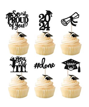 Pack of 24 Graduation Cake Decorations Graduation Cupcake Toppers Graduation Cake Decorations Cake Toppers for Graduation Parties Graduation Proms Black