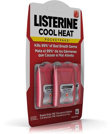 Listerine Cool Heat Pocketpaks Breath Strips - Cinnamon Flavor - 24 Strips x 3 Pack - Kills Bad Breath Germs - Oral Care Freshener for Long-lasting Fresh Breath - Buy Online on GoSupps.com