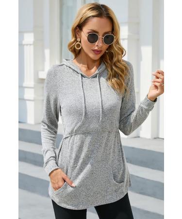 Women's Nursing Hoodie Maternity Breastfeeding Top | Sosolism Long Sleeve Pregnancy Sweatshirt - Light Grey - Buy Online on GoSupps.com