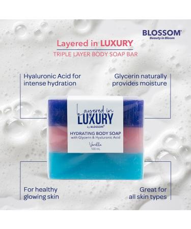 Blossom Triple Layer Hydrating Body Soap Bar | Moisturizing Glycerin & Hyaluronic Acid | Cruelty-Free | 100g | Vanilla Scent for Men & Women - Buy Online on GoSupps.com