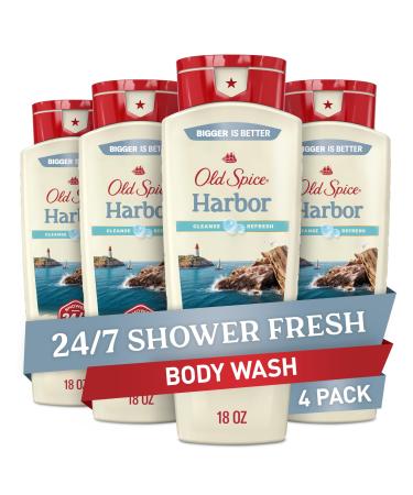 Old Spice Cleansing Body Wash for Men, 24/7 Shower Fresh with Lasting Scent, Cleanse & Refresh, Gentle on Skin, Vitamin B3, Harbor with Coastal Breeze + Driftwood Scent, 18 oz (Pack of 4) Harbor 18 Ounce (Pack of 4)
