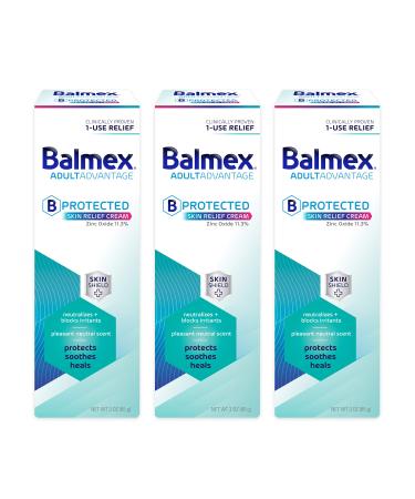 Balmex AdultAdvantage Bprotected Skin Relief Healing Cream, with Zinc Oxide Barrier Cream Protection + Skinshield Soothing Botanicals for Adult Incontinence, Adult Rash and Bed Sores, 3oz (Pack of 3)