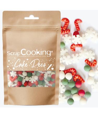ScrapCooking 7532 - Christmas Sweet Decorations 42 g - Flakes Red Green & White Beads Barley Sugars - Edible Pastry Sprink