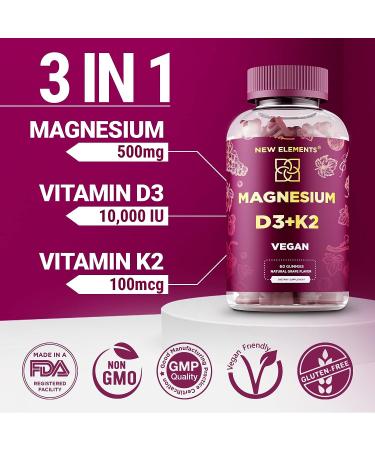 Calm Magnesium Gummies 500mg with Vitamin D3 & K2 - Relaxation Supplement for Adults - Vegan & Gluten-Free - Natural Grape Flavor - Buy Online on GoSupps.com