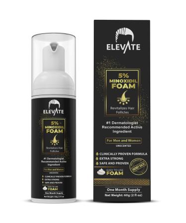 ELEVATE 5% Minoxidil Foam for Hair Loss and Hair Regrowth - Unscented Topical Aerosol 5% Treatment for Thinning Hair - Restore Vertex Hair Loss & Supports Hair Regrowth for Men & Women 1 MONTH SUPPLY 2.11 Ounce (Pack of 1)