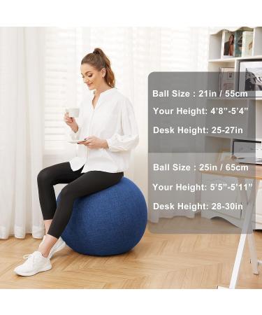 TokSay 25IN Exercise Ball Chair with Fabric Cover - Yoga Pilates Ball for Home Office Desk - Pregnancy & Balance Seat for Back Pain Relief & Posture Improvement - Blue - Buy Online on GoSupps.com