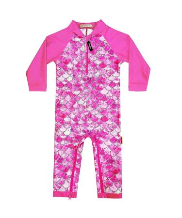 weVSwe Baby Toddler Boy Swimsuit UPF 50+ Sun Protection Rash Guard Swimwear with Crotch Zipper 0-3 Years 2 Years Rose Red Fish Scales