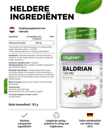 VitaminVersand24 DE Valerian 500 tablets 1000 mg per daily dose Valeriana officinalis real valerian root more than 8 months supply without unnecessary additives high dose vegan - Buy Online on GoSupps.com