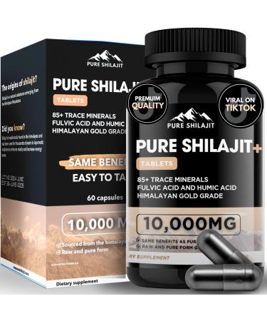 Pure Shilajit Capsules Maximum Potency Organic Pills with Trace Minerals for Energy & Immune Support for Men & Women Natural Supplement from Himalayan Resin 60 Tablets