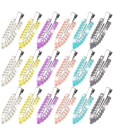 18 Pcs Rhinestone No Bend Hair Clips Shiny No Crease Hair Clip Flat Diamond Clip Hair Barrette Tool Curl Pin Clips Hair style Accessories for Women Hair Makeup Face Washing