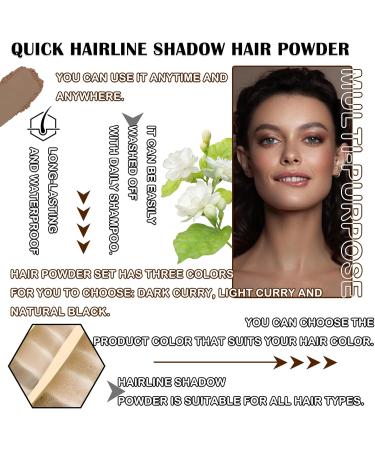 3 Pcs Root Touch Up Hair Powder Set Quickly Cover Up Hairline Powder Waterproof Hairline Shadow Powder for Women & Men Hair Powder with Soft Puff(Dark Curry + Light Curry + Black) - Buy Online on GoSupps.com