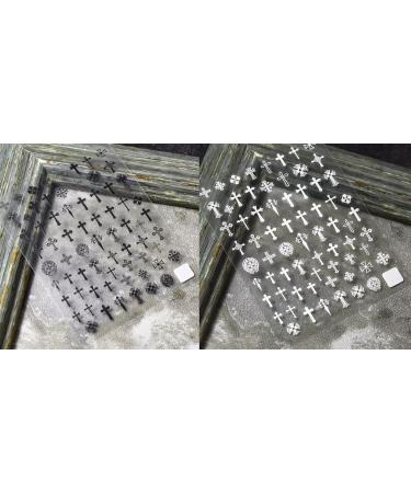 Christian Religious Thin Tough Hot Glue Cute Manicure Japanese Sticker Punk Cross Army Flower 5D Soft Relief 5d Nail Art Stickers White/Black (White) - Buy Online on GoSupps.com
