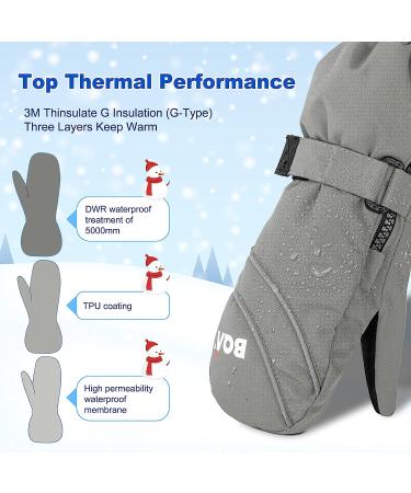 BQA Kids Ski Mittens - Toddler Winter Snow Mittens with Thinsulate Insulation - Waterproof Mittens with String for Boys Girls (Gray, 2-4Y) - Buy Online on GoSupps.com