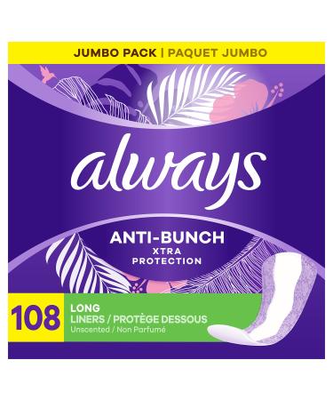 Always Anti-Bunch Xtra Protection Daily Liners Long Unscented Anti Bunch Helps You Feel Comfortable 108 Count Without Wings