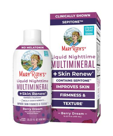 MaryRuth's Liquid Nighttime Liquid Multimineral + Skin Renew | Clinically Shown in Women to Reduce Fine Wrinkle & Improve Skin Firmness | Sepitone | NO Melatonin | Magnesium | Vegan | 15 Servings Berry 15.22 Fl Oz (Pack of 1)