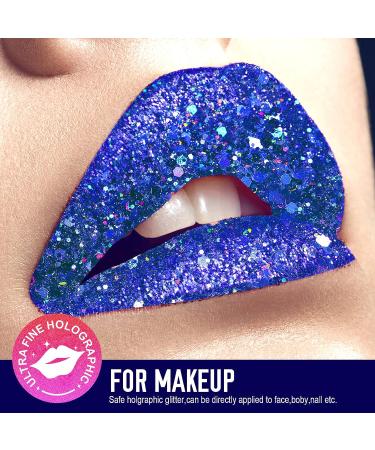 Teenitor Holographic Blue Chunky Glitter Mix + Primer for Face, Hair, Nail, Eye - 100g - Perfect for Makeup, Raves, Festivals, Resin, Tumblers - Cosmetic & Nail Art - Buy Online on GoSupps.com