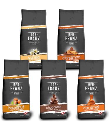 Der-Franz Flavour Coffee Bundle - 1x Hazelnut 1x Caramel 1x Vanilla 1x Chocolate 1x Cinnamon Whole bean 5 x 1000g
